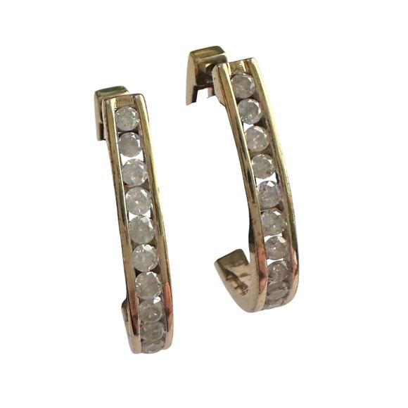 1.00 Carat Natural Diamond Hoop Earrings Gold Plate over Sterling Silver - Picture 2 of 11
